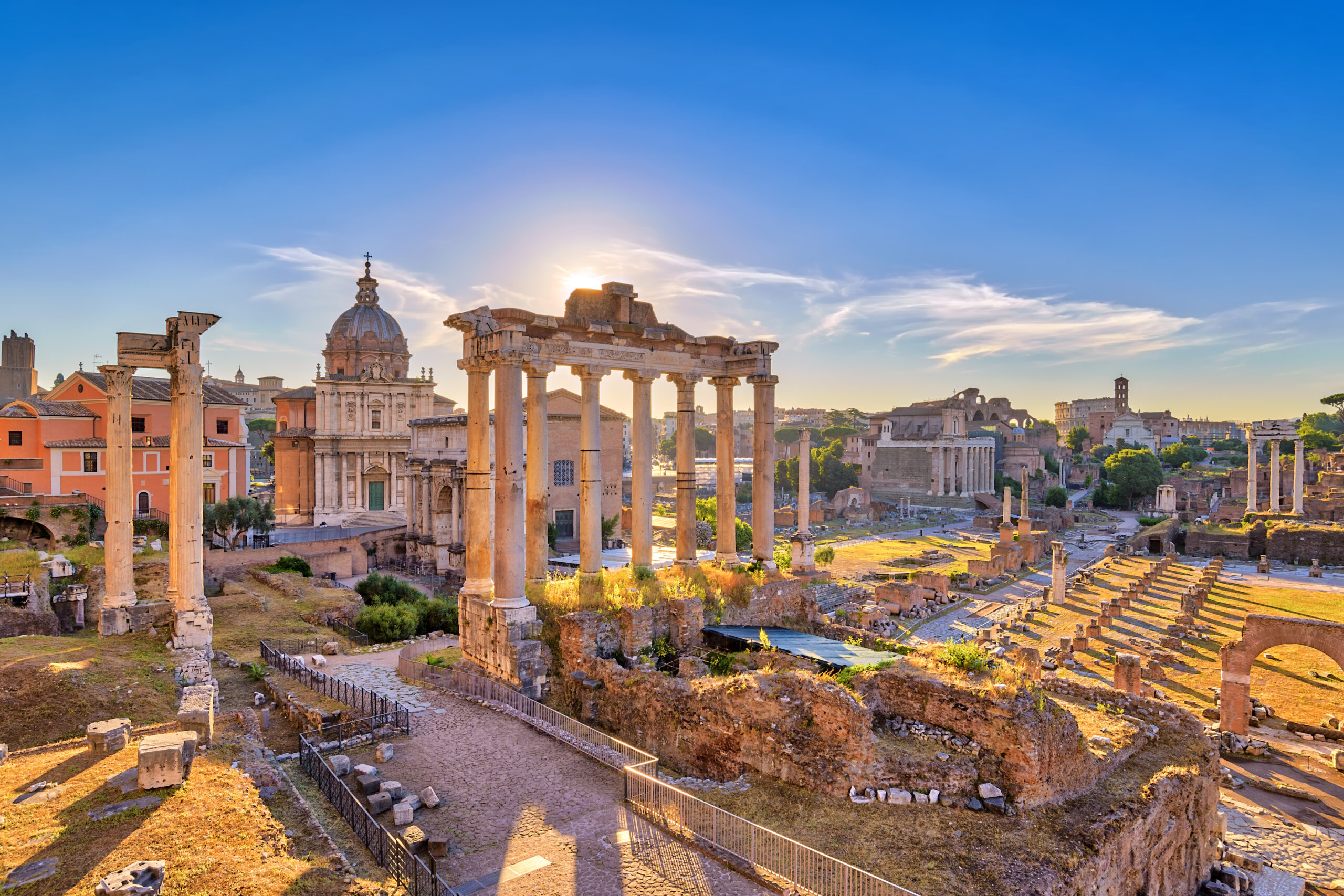 rome sunrise city skyline at rome forum (roman forum), rome, ita